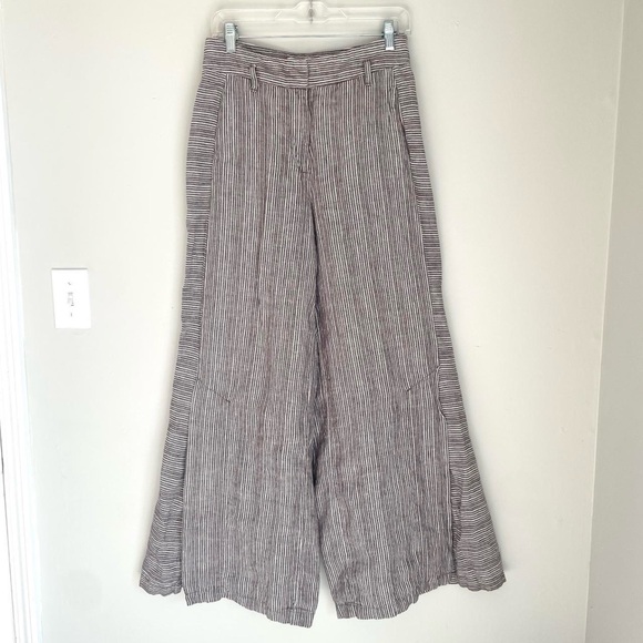 Ett:wa by Anthropologie Brown & White Pinstripe Linen Wide Leg PantsUS 4